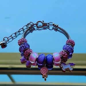 Charming Unicorn Bracelet with Purple and Pink Beads